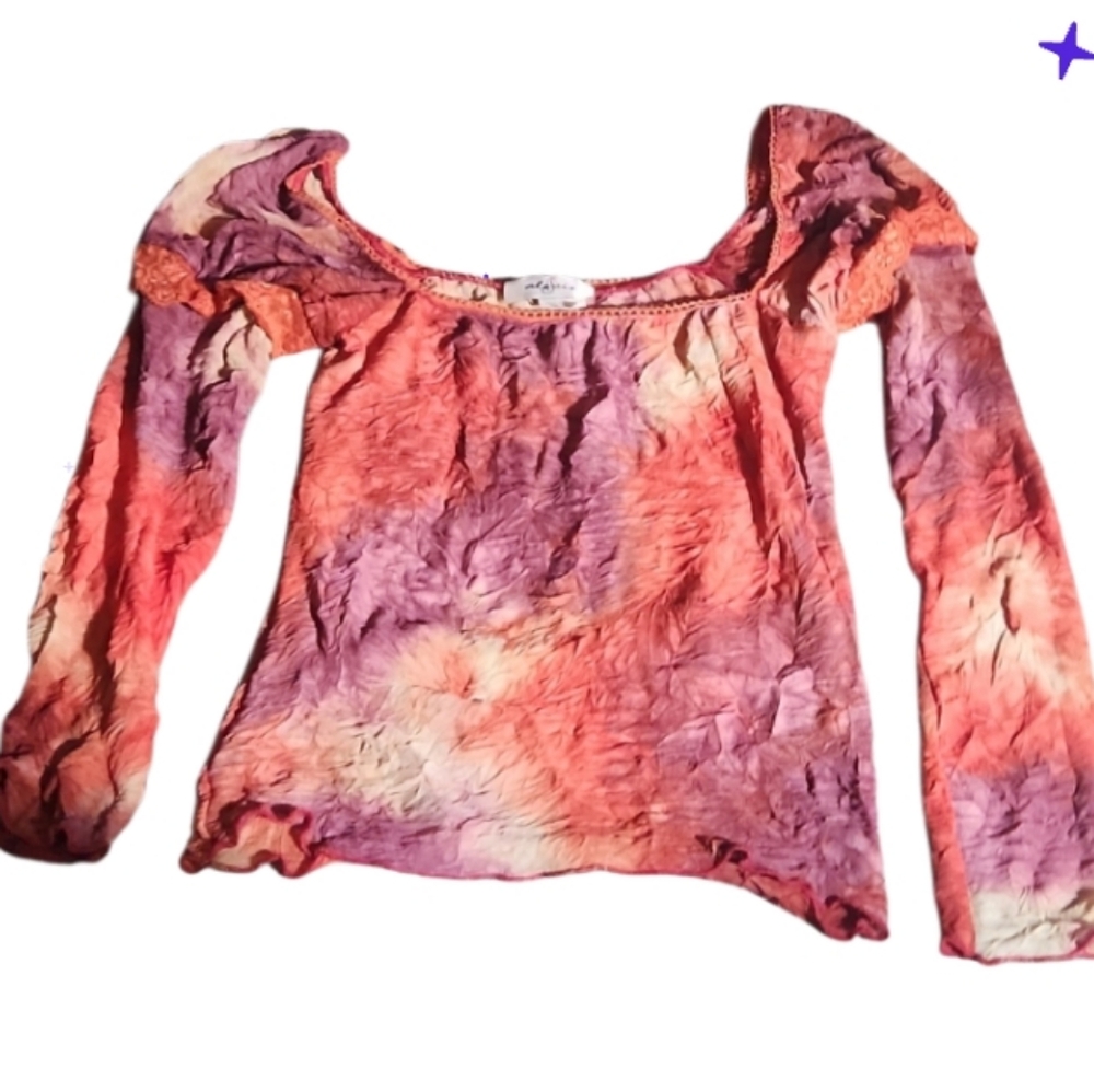 90s Made In USA Jrs /Med/Lg Stretch Ombre Crinkle Top
